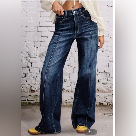 Flamingals Denim - Flamingals Wash Seam Front Mid Rise Straight Leg Jeans Size Large NWT